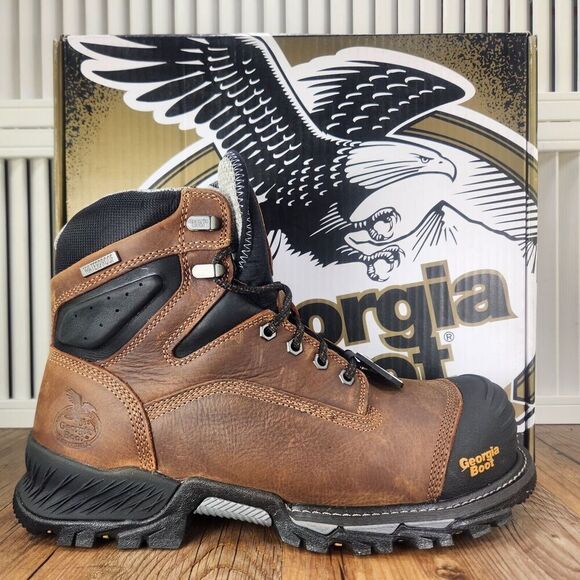 Georgia Boot GB00284 6" Rumbler Mens 9 Wide Brown Waterproof Comp Toe Work Boots - Picture 1 of 13
